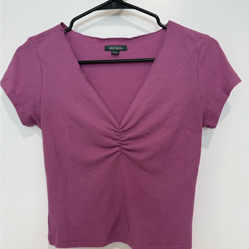 Wild Fable Pink Ruched Cap Sleeve Crop Blouse